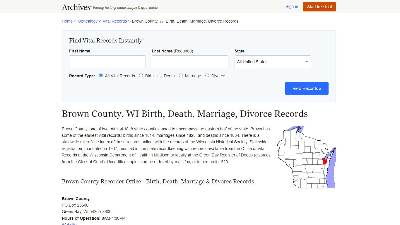 Brown County, WI Birth, Death, Marriage, Divorce Records