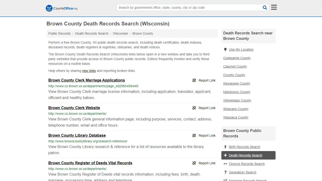 Death Records Search - Brown County, WI (Death ...