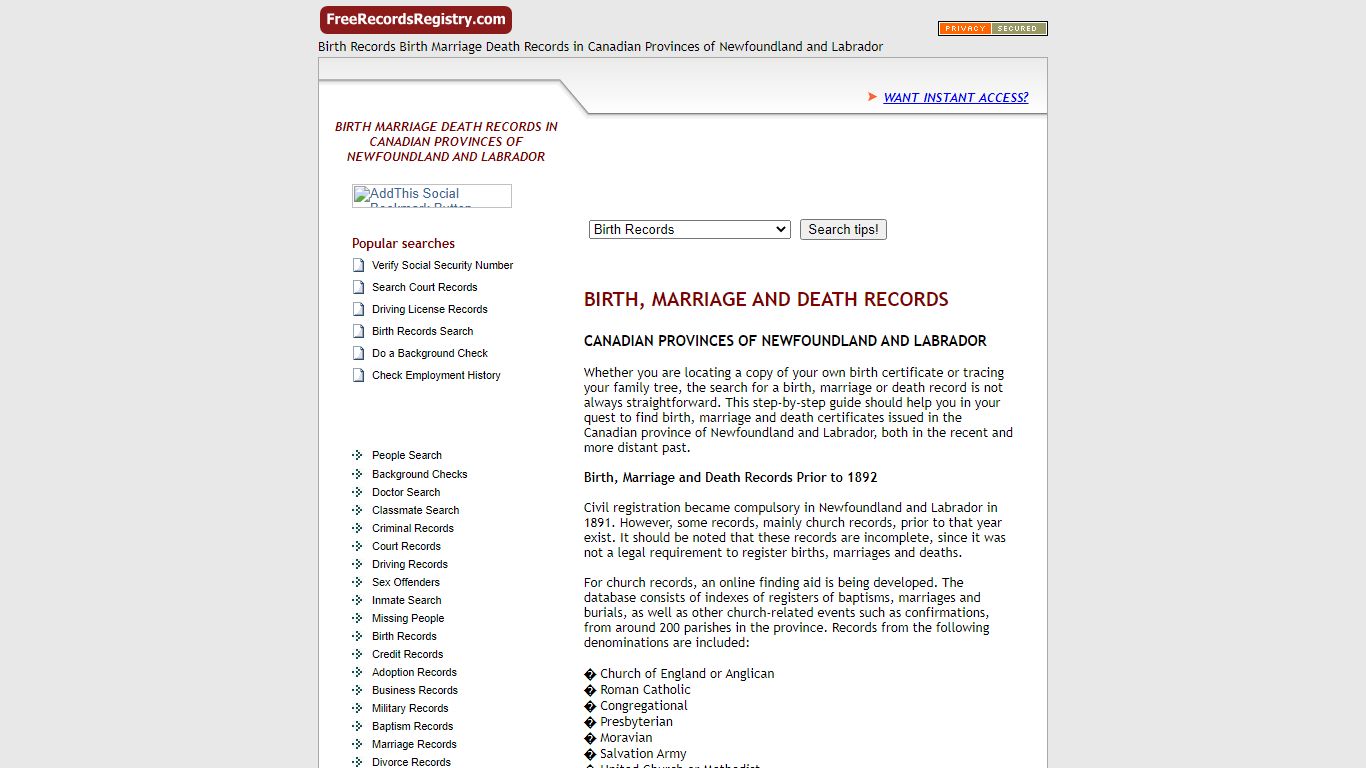 Birth, Marriage and Death Records in Newfoundland and Labrador